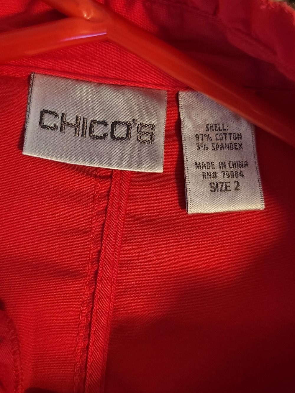 Chico's Red Ruffle-Trim Button Front Shirt - Picture 2 of 3
